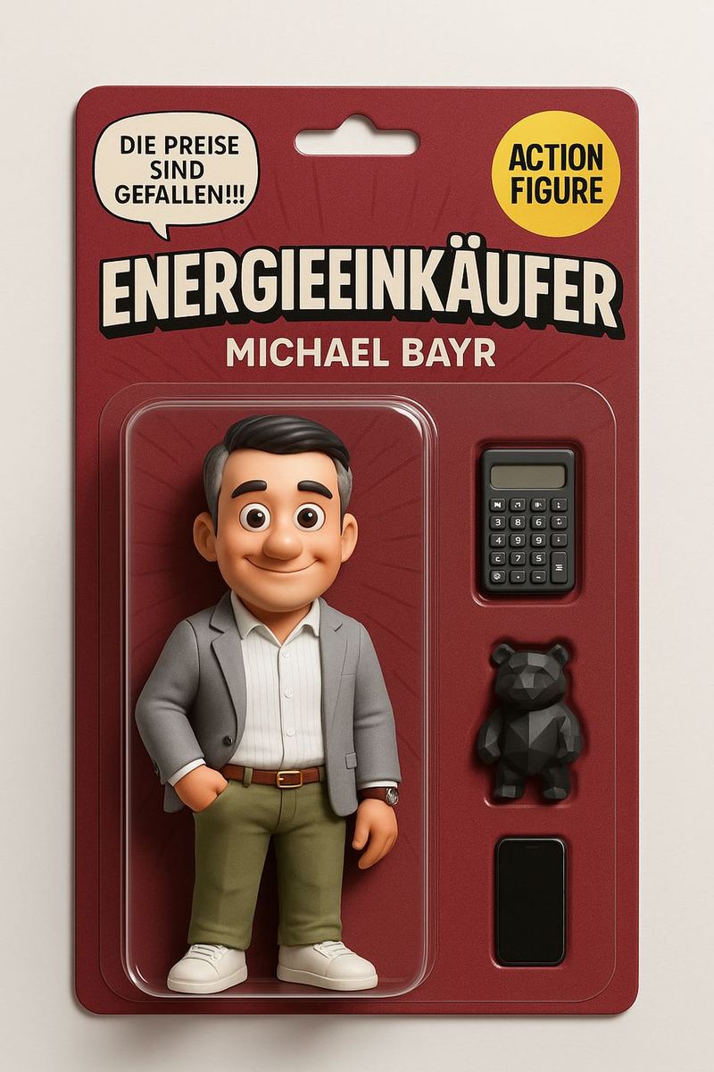Augenzwinkernde Action-Figur „Energieeinkäufer Michael Bayr“
